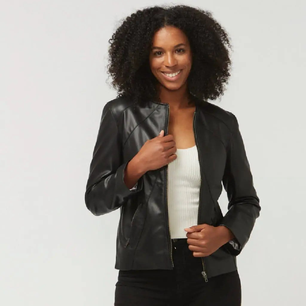 AVAILABLE SOON. Collarless Tomato LeatherJacket I MARIAN
