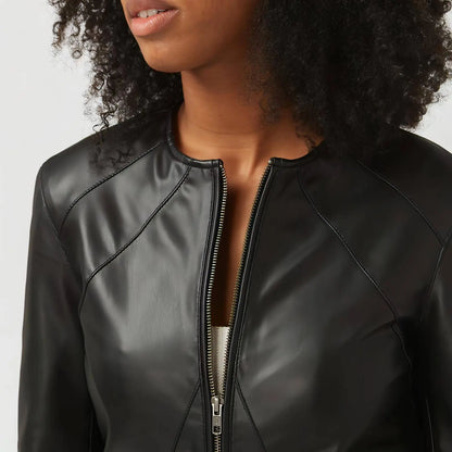AVAILABLE SOON. Collarless Tomato LeatherJacket I MARIAN XL